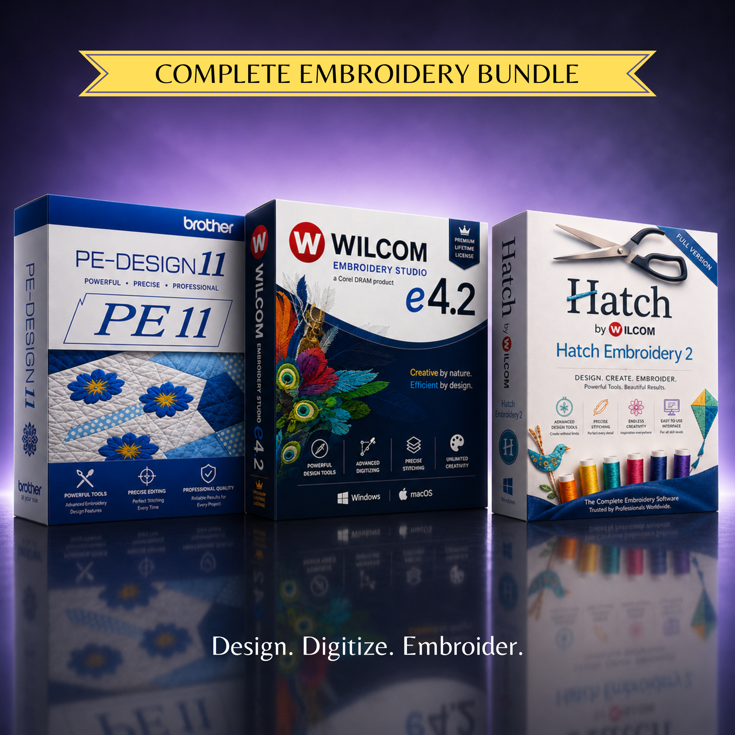 Wilcom e4.2 + Hatch 2 + PE-Design 11 | Embroidery Software Bundle
