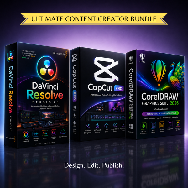 DaVinci Resolve Studio 20 + CapCut Pro + CorelDRAW 2026 | Video Editing & Design Bundle